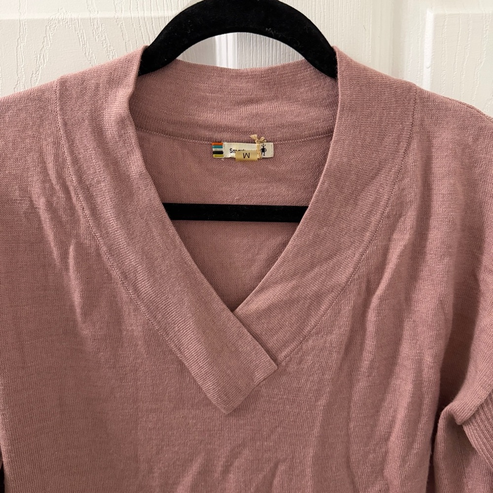 Smartwool Dusty Rose Merino Wool V-Neck Sweater Medium - Picture 2 of 9